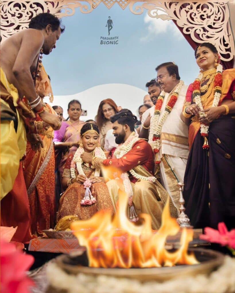 Tamil couple at the sacred Agni fire ceremony